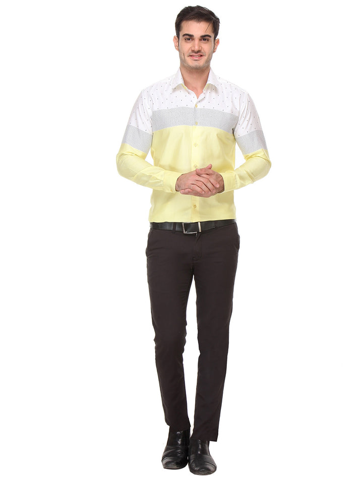 Men Yellow Slim Fit Printed Satin Pure Cotton Formal Shirt