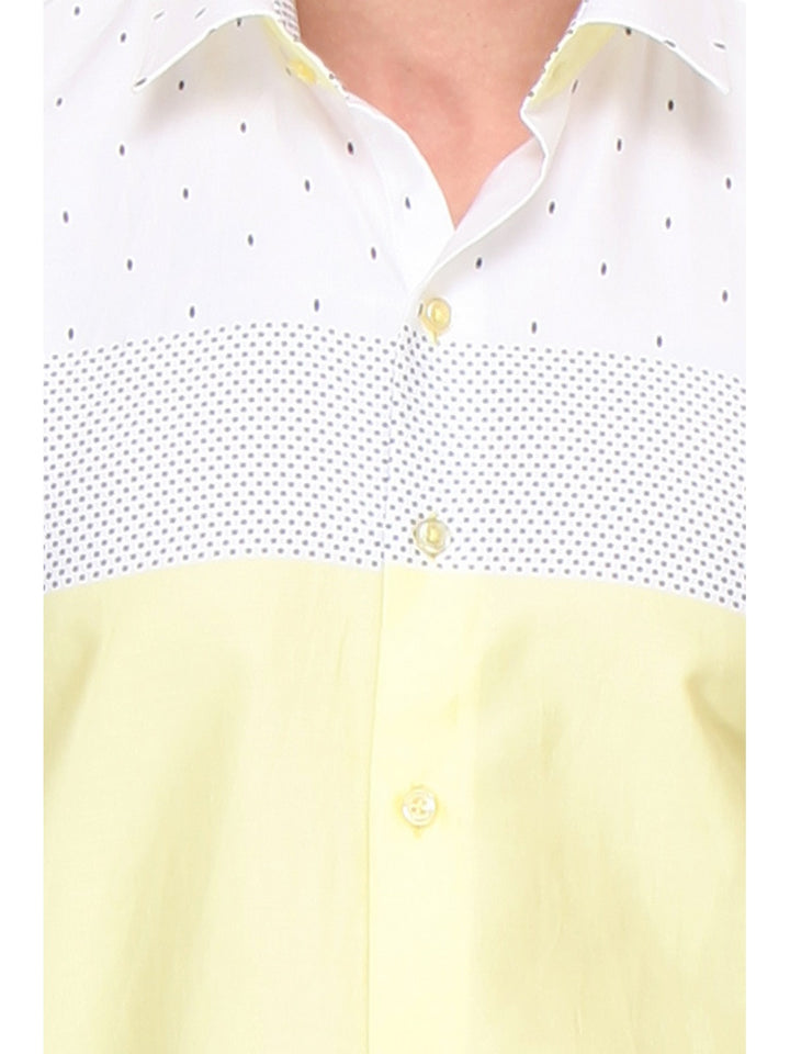 Men Yellow Slim Fit Printed Satin Pure Cotton Formal Shirt