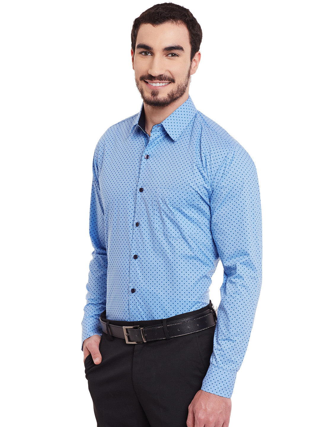 Men Blue Printed Pure Cotton Slim Fit Formal Shirt