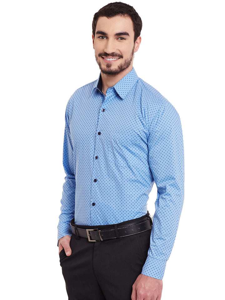 Men Blue Printed Pure Cotton Slim Fit Formal Shirt