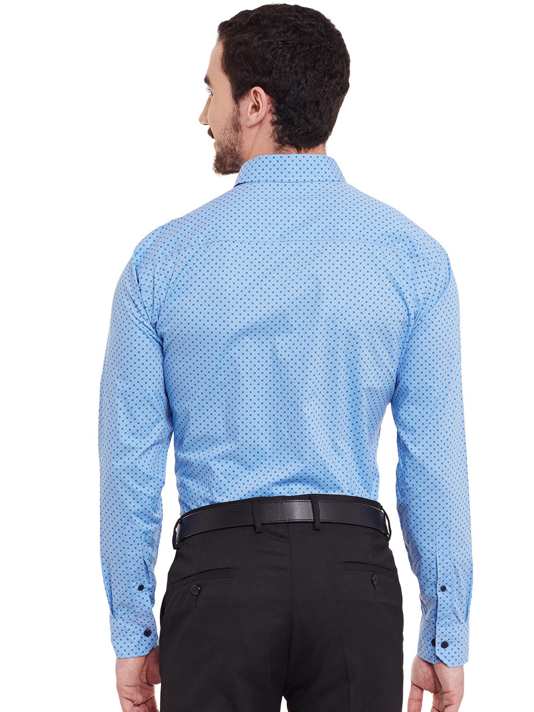Men Blue Printed Pure Cotton Slim Fit Formal Shirt