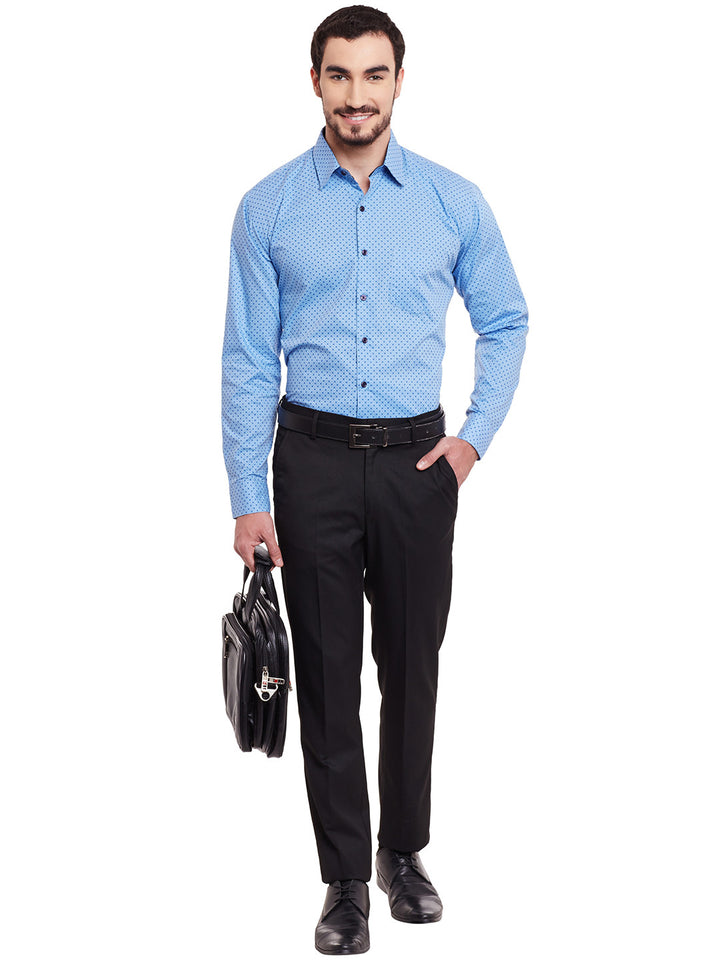 Men Blue Printed Pure Cotton Slim Fit Formal Shirt