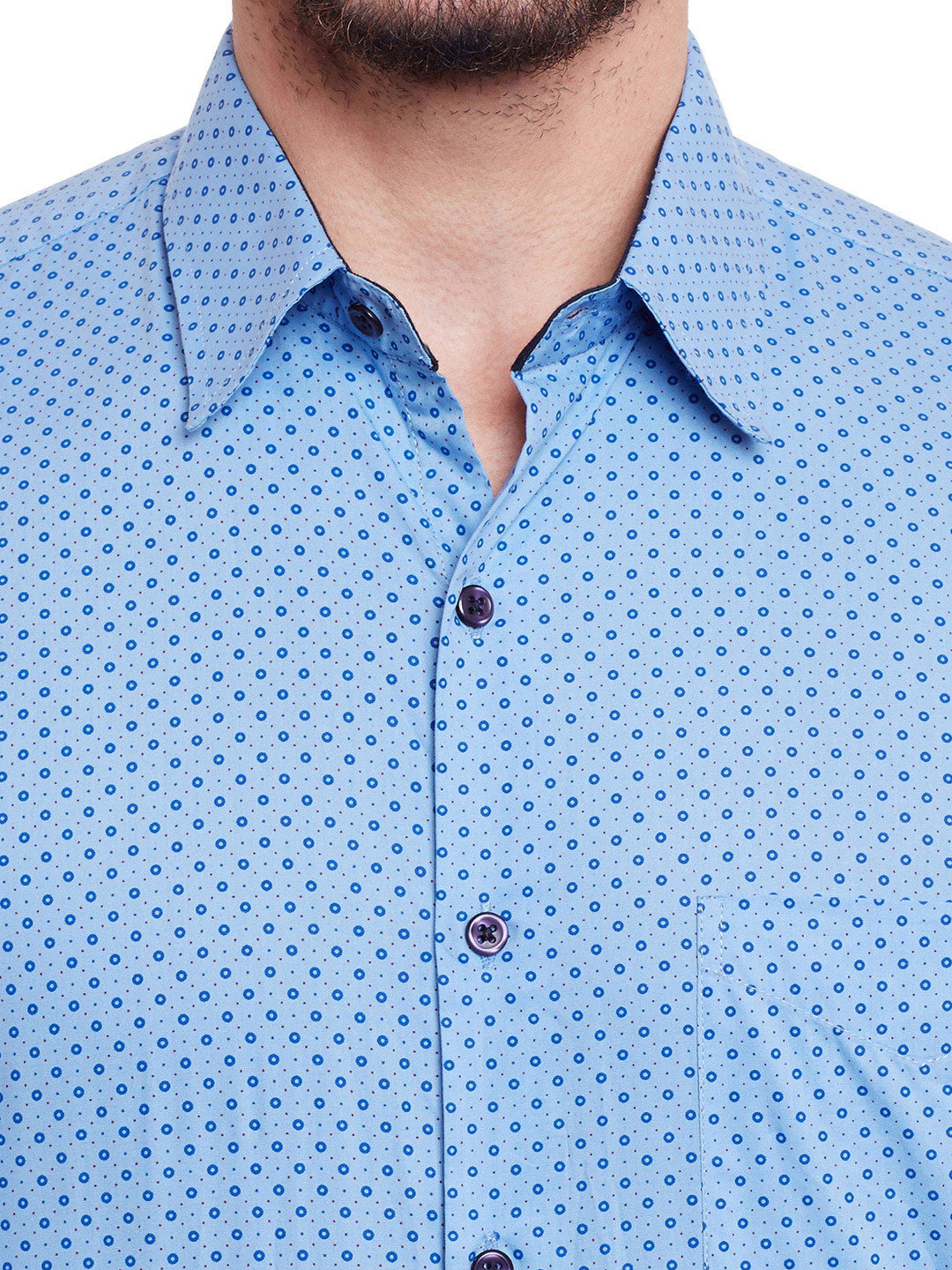 Men Blue Printed Pure Cotton Slim Fit Formal Shirt