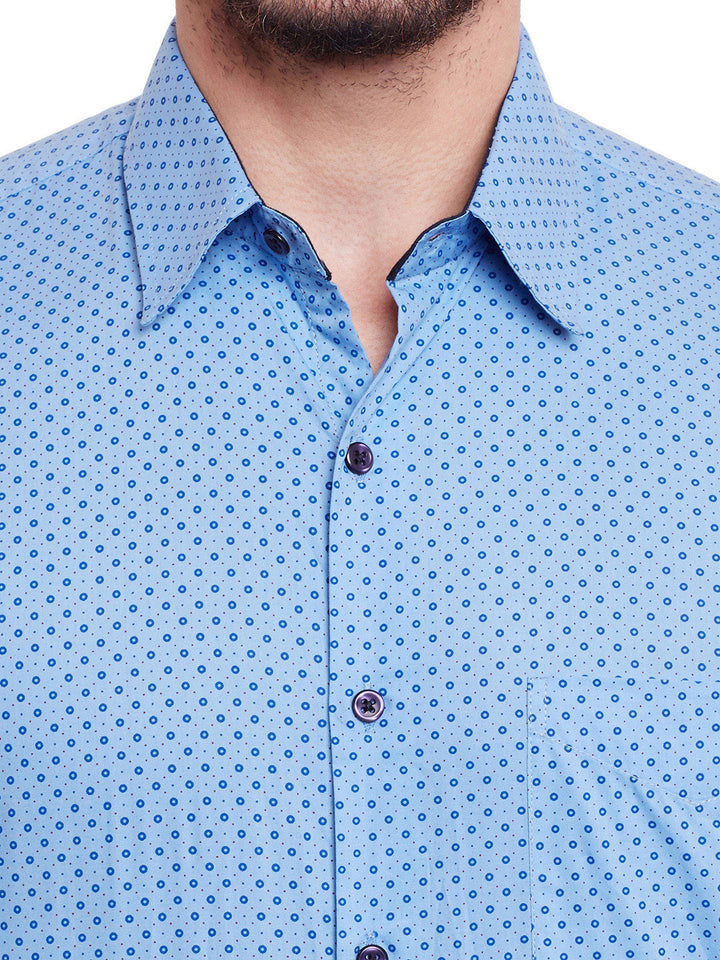 Men Blue Printed Pure Cotton Slim Fit Formal Shirt