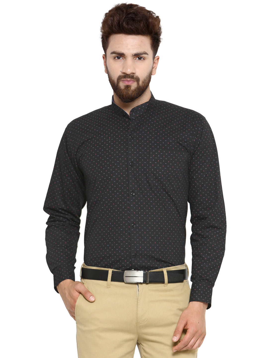Men Black Printed Pure Cotton Slim Fit Formal Shirt