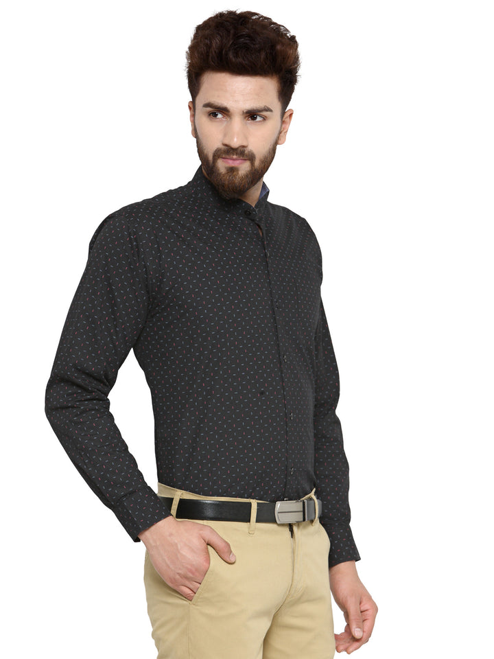 Men Black Printed Pure Cotton Slim Fit Formal Shirt