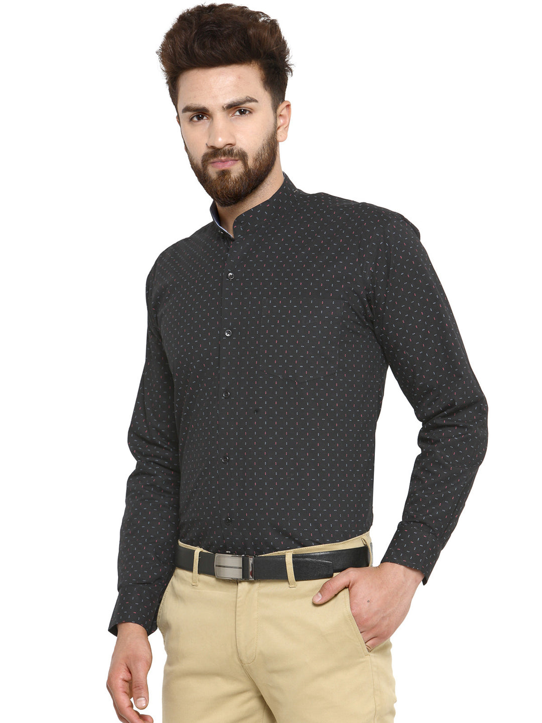 Men Black Printed Pure Cotton Slim Fit Formal Shirt