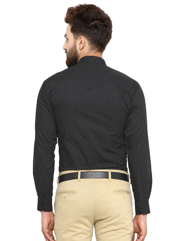 Men Black Printed Pure Cotton Slim Fit Formal Shirt