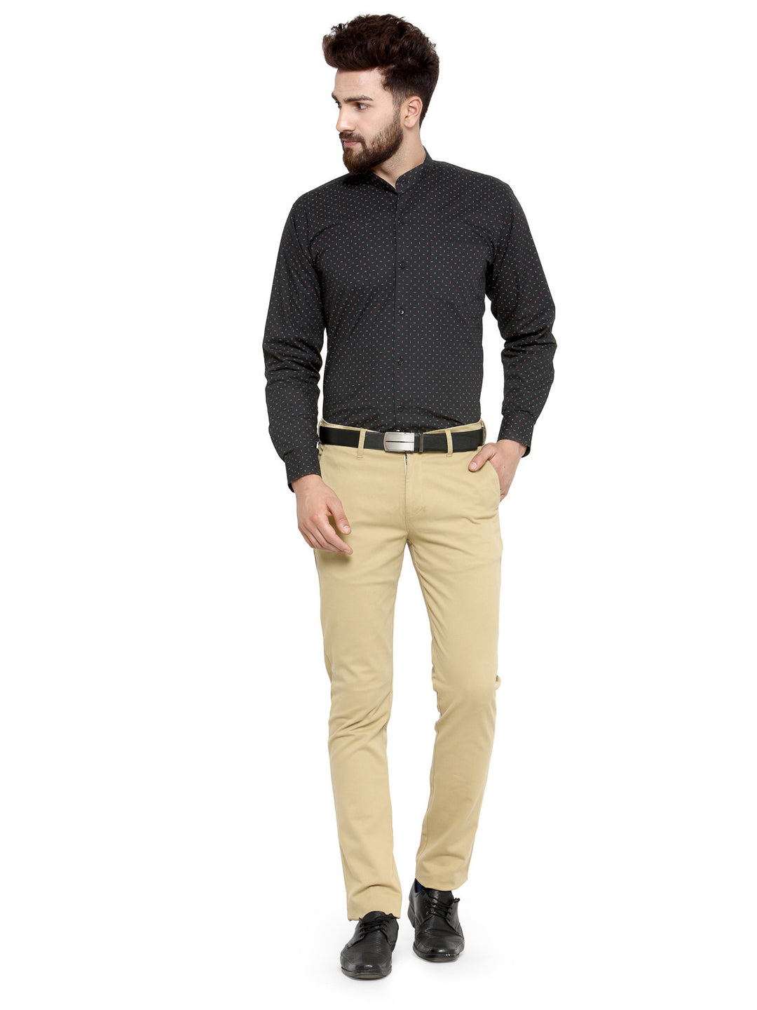 Men Black Printed Pure Cotton Slim Fit Formal Shirt