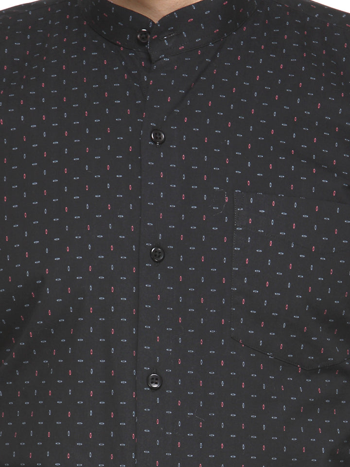 Men Black Printed Pure Cotton Slim Fit Formal Shirt