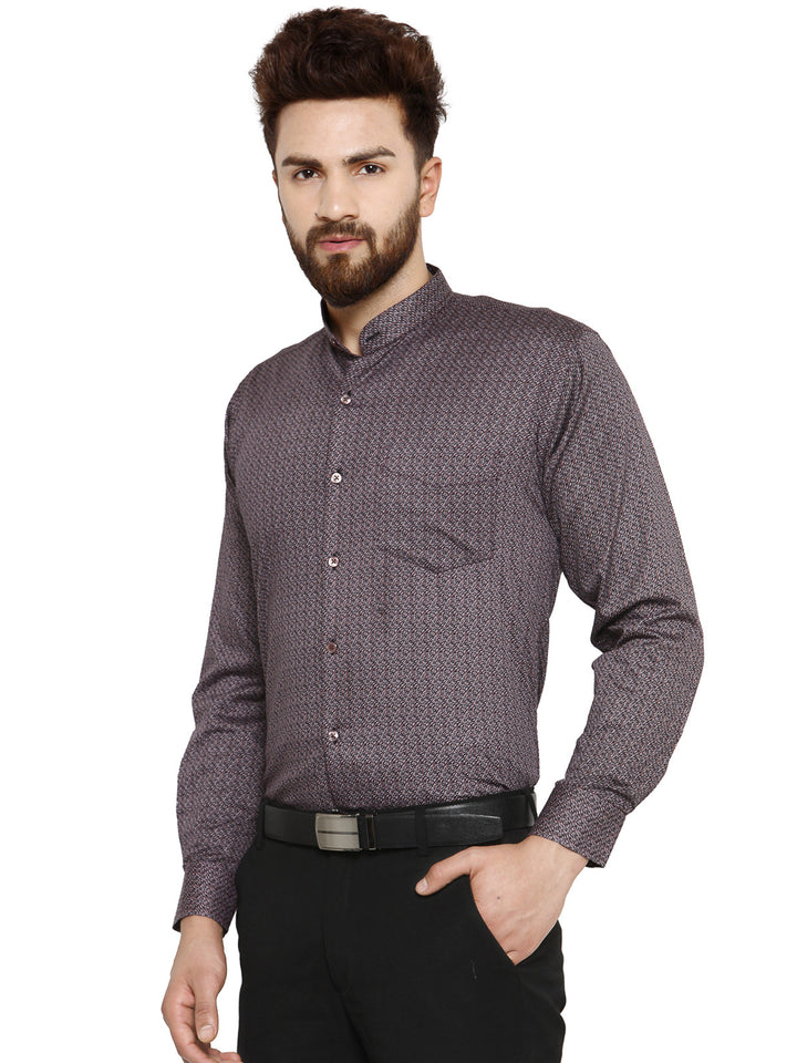 Men Wine and Navy Printed Pure Cotton Slim Fit Formal Shirt