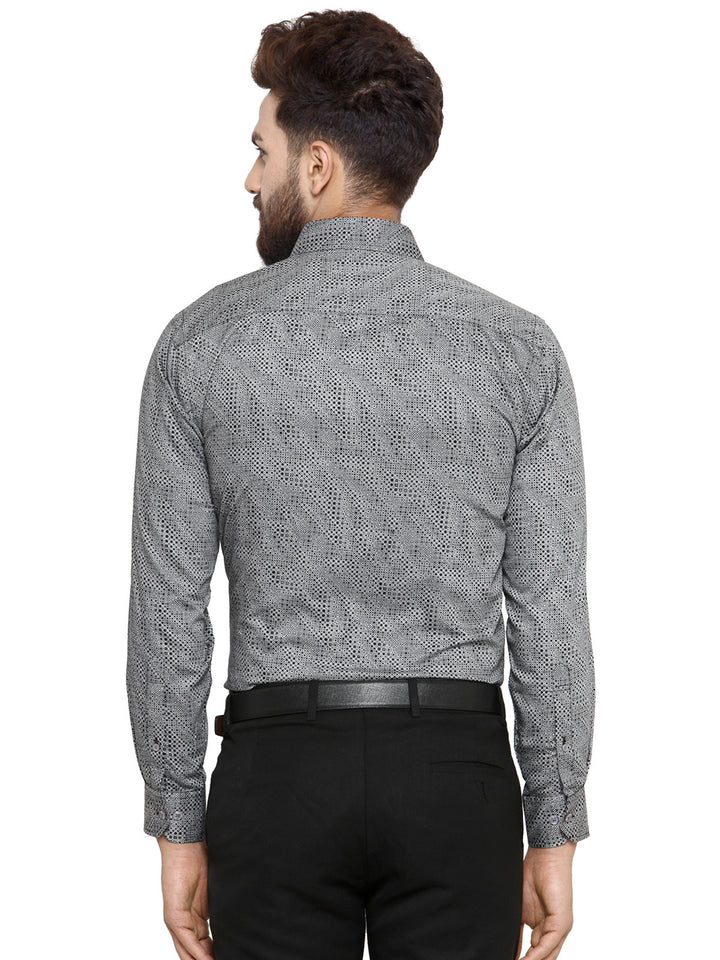 Men Grey and Black Printed Pure Cotton Slim Fit Formal Shirt