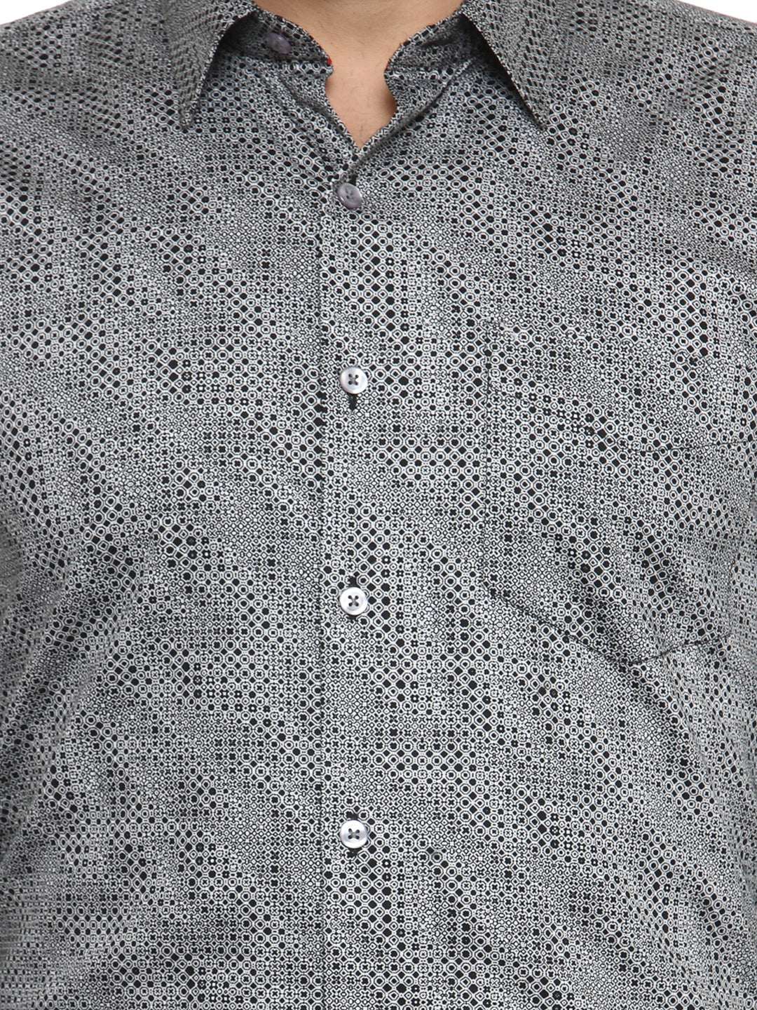 Men Grey and Black Printed Pure Cotton Slim Fit Formal Shirt