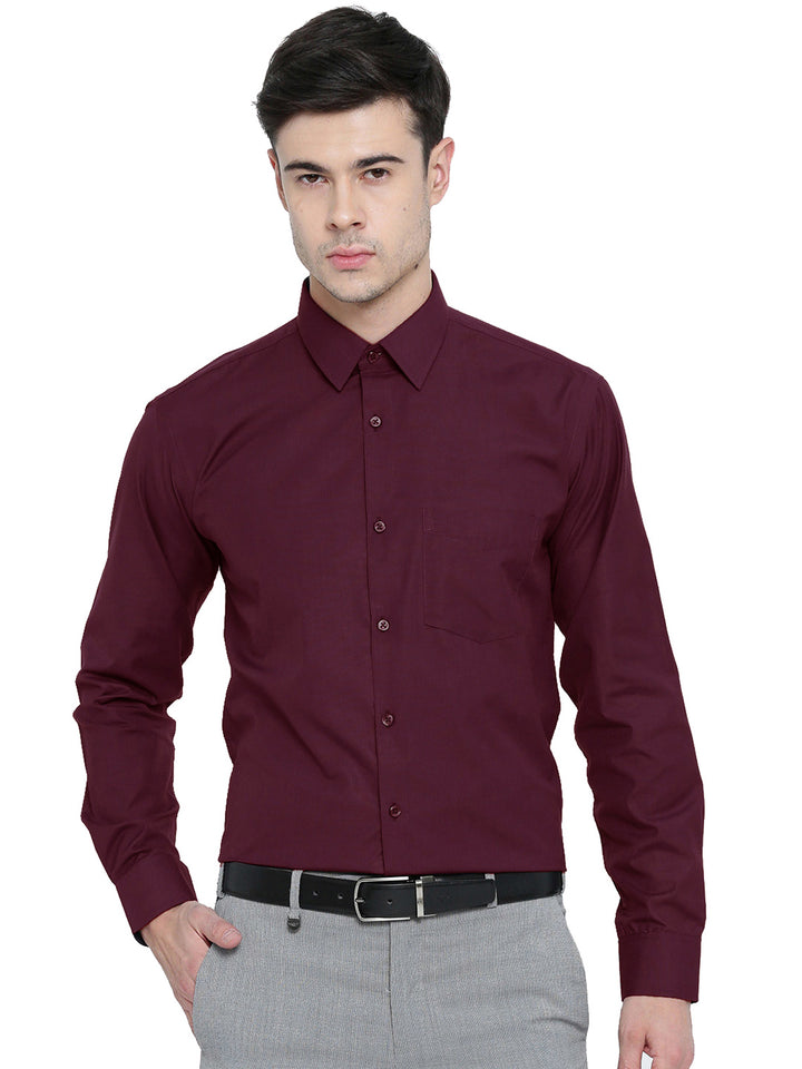 Men Maroon Solid Slim Fit Formal Shirt