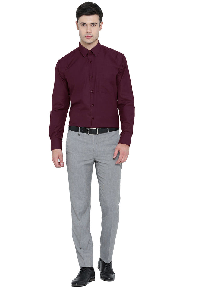 Men Maroon Solid Slim Fit Formal Shirt