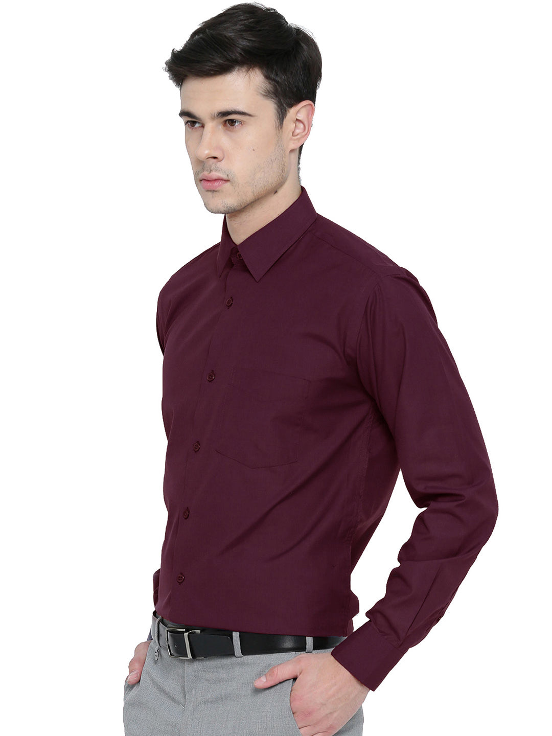 Men Maroon Solid Slim Fit Formal Shirt