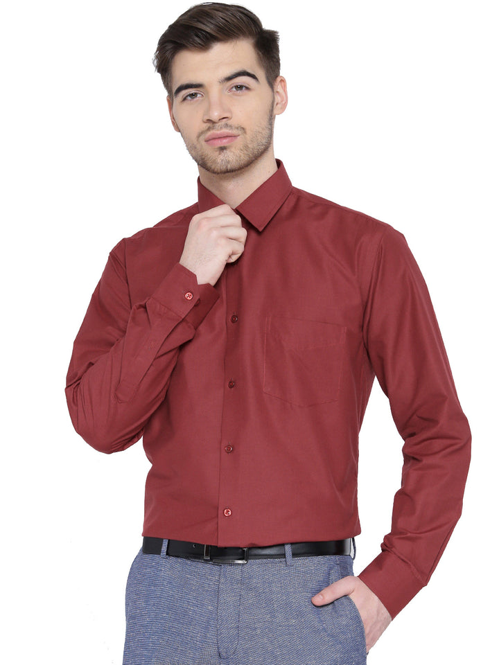 Men Red Chambray Slim Fit Formal Shirt