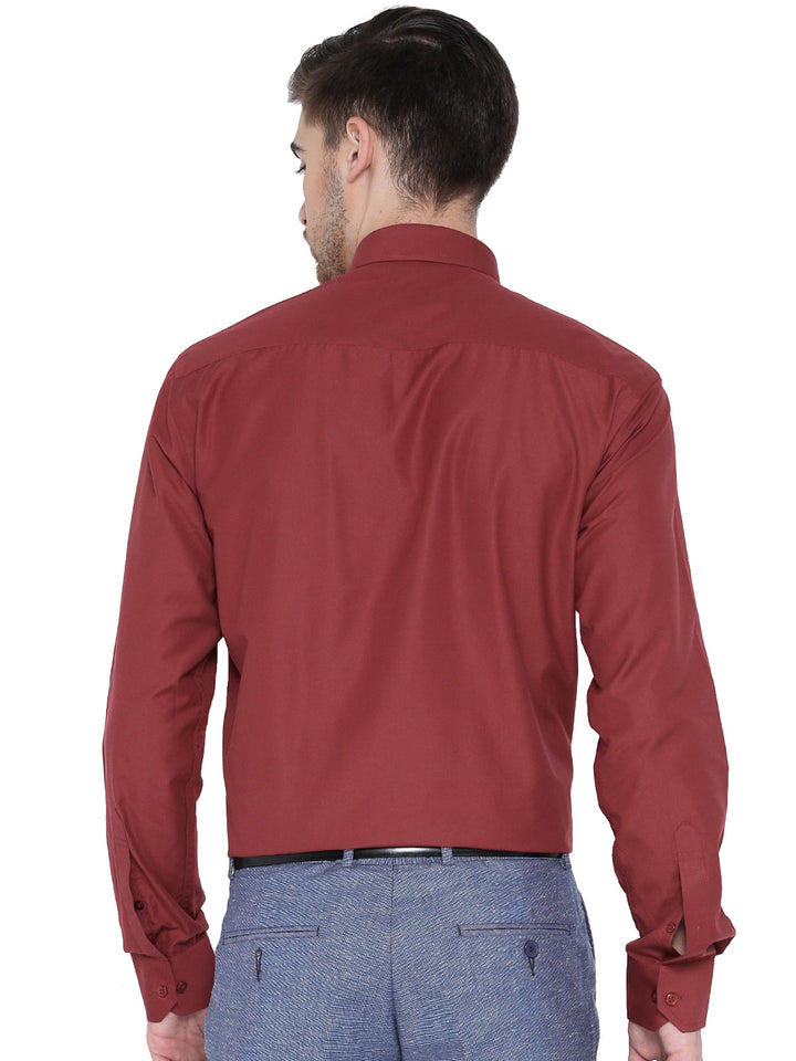 Men Red Chambray Slim Fit Formal Shirt