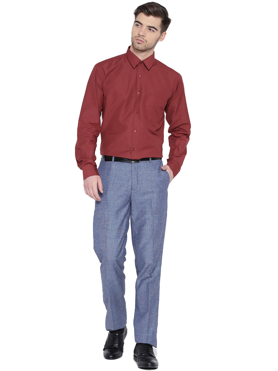 Men Red Chambray Slim Fit Formal Shirt