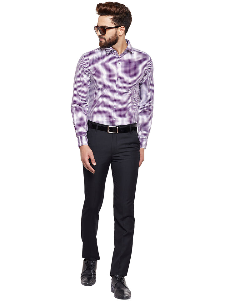 Men Purple Checked Slim Fit Formal Shirt