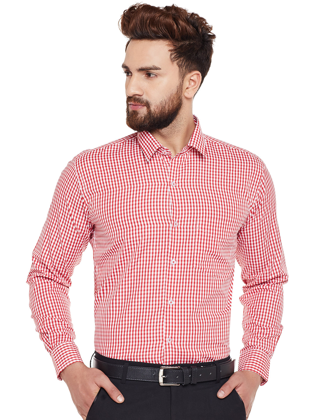 Men Red Checked Slim Fit Formal Shirt