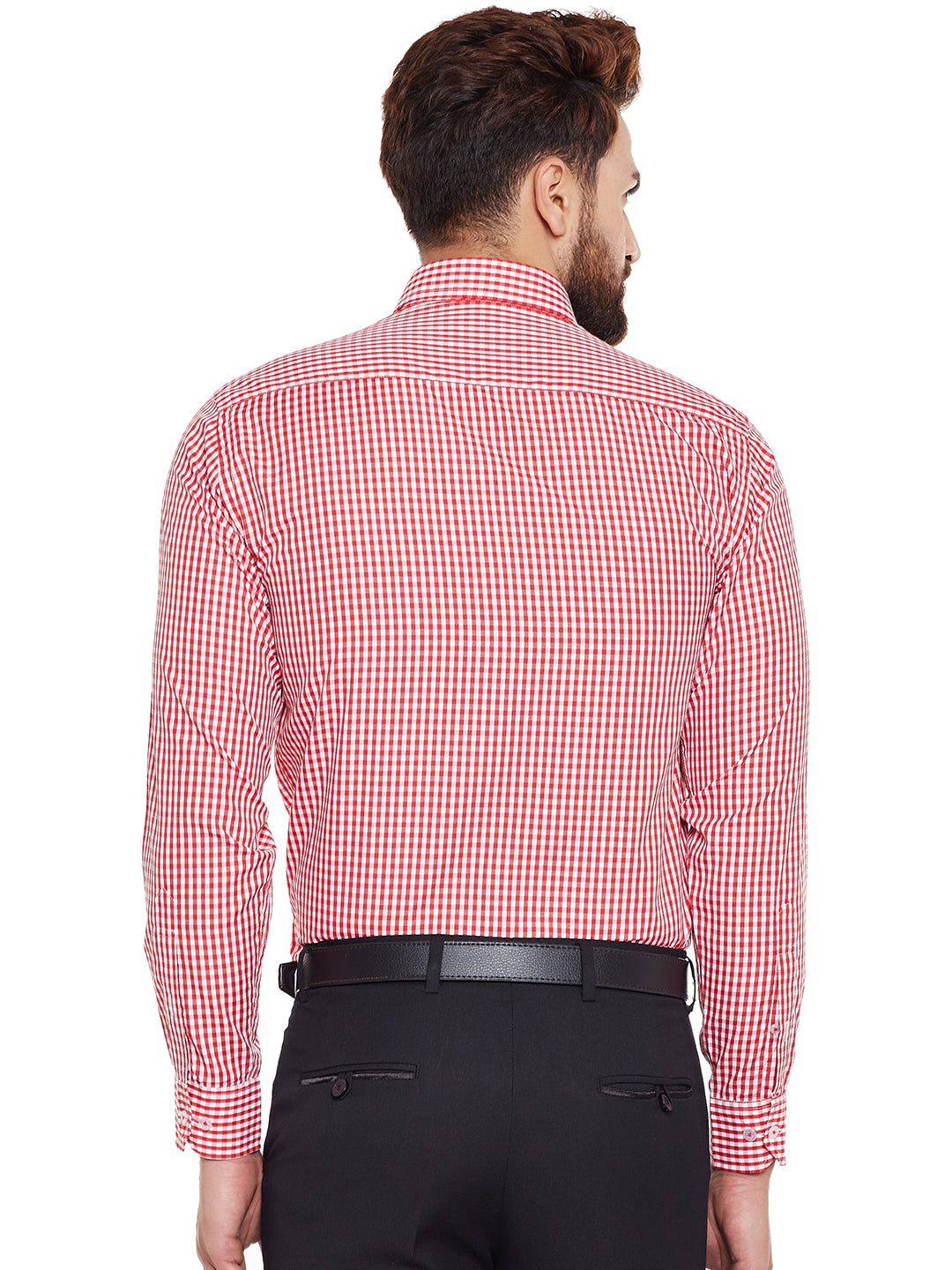Men Red Checked Slim Fit Formal Shirt
