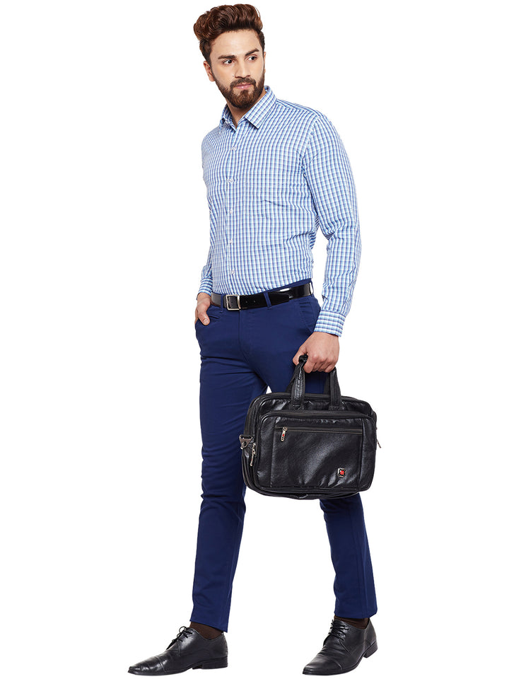 Men Blue Checked Slim Fit Formal Shirt
