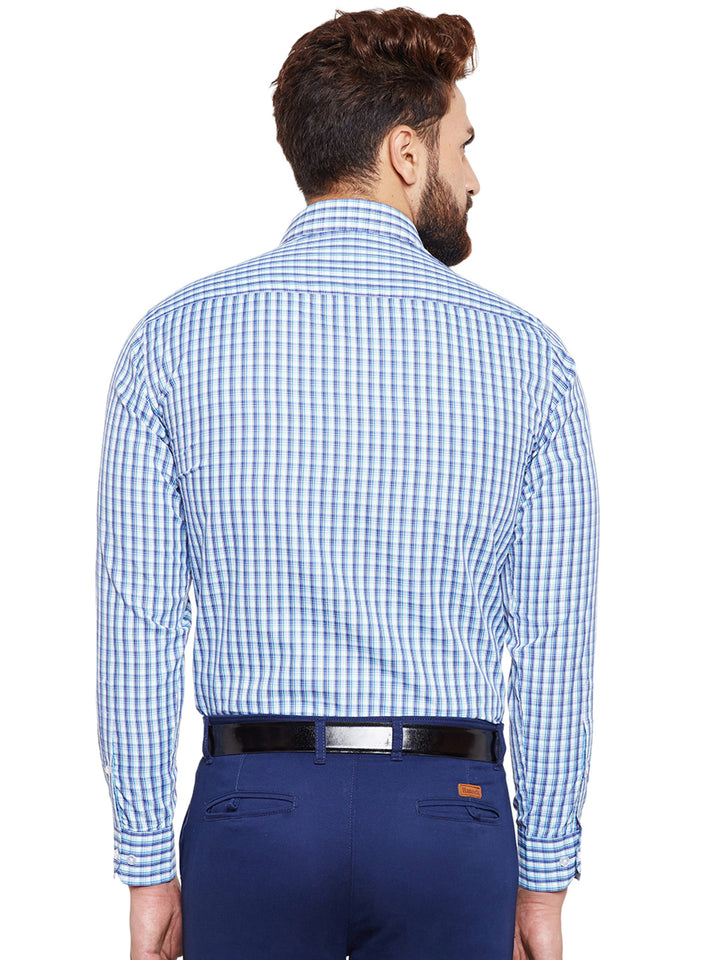 Men Blue Checked Slim Fit Formal Shirt