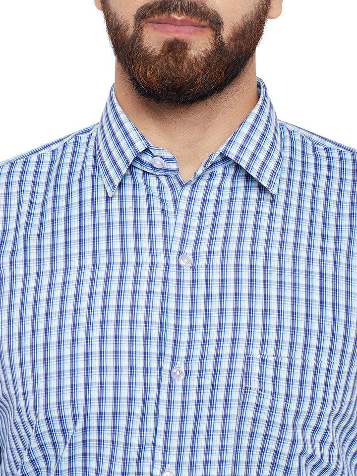 Men Blue Checked Slim Fit Formal Shirt