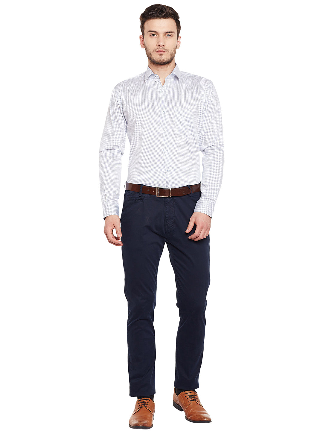 Men White Printed Pure Cotton Slim Fit Formal Shirt