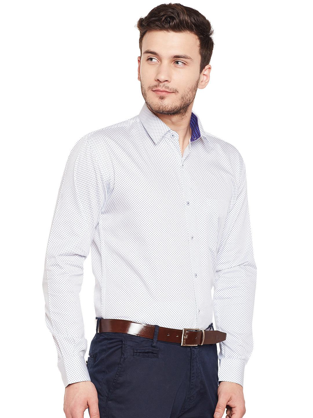 Men White Printed Pure Cotton Slim Fit Formal Shirt