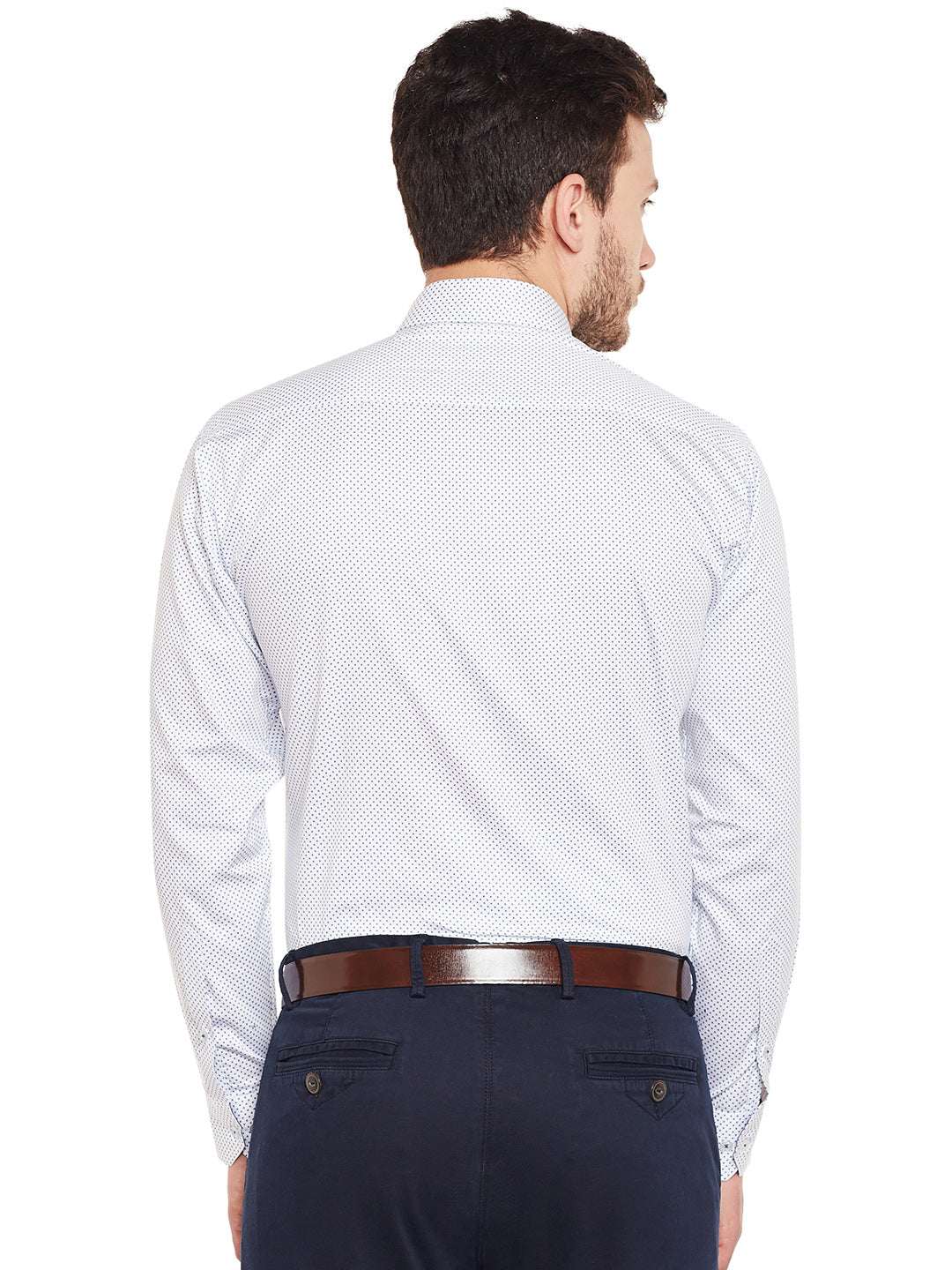 Men White Printed Pure Cotton Slim Fit Formal Shirt