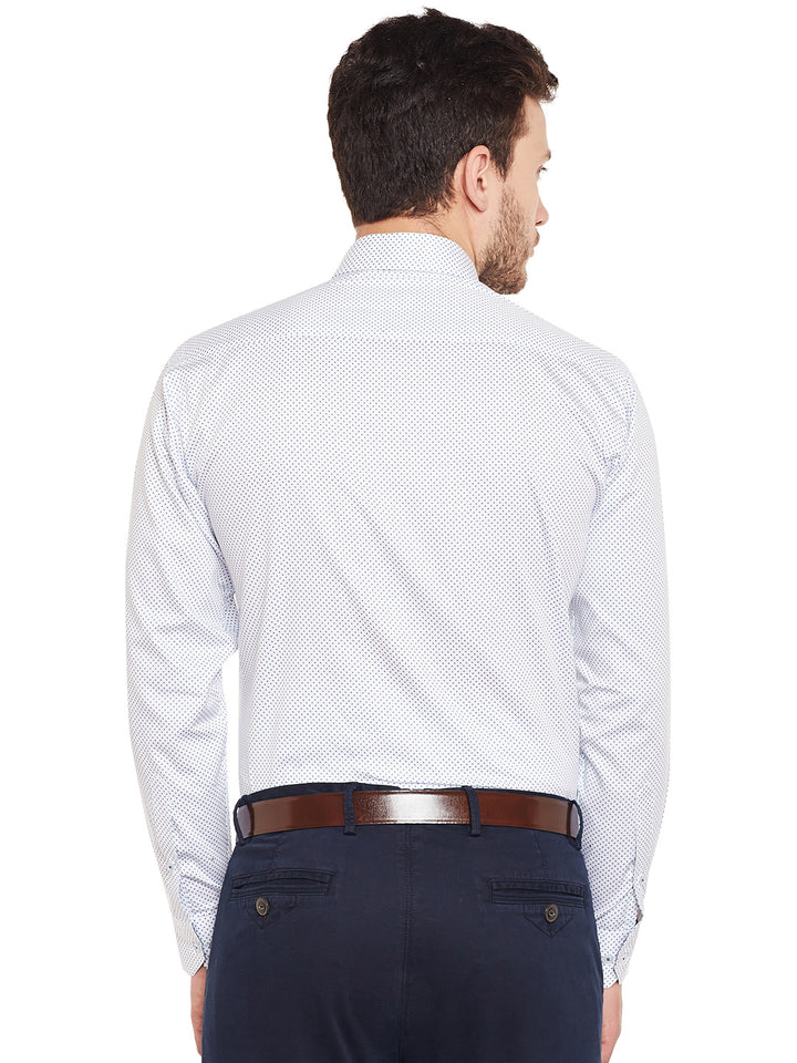 Men White Printed Pure Cotton Slim Fit Formal Shirt