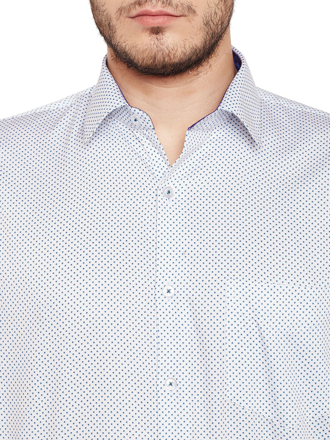 Men White Printed Pure Cotton Slim Fit Formal Shirt