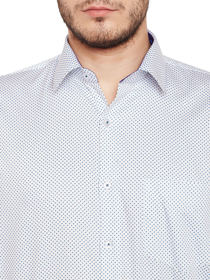 Men White Printed Pure Cotton Slim Fit Formal Shirt