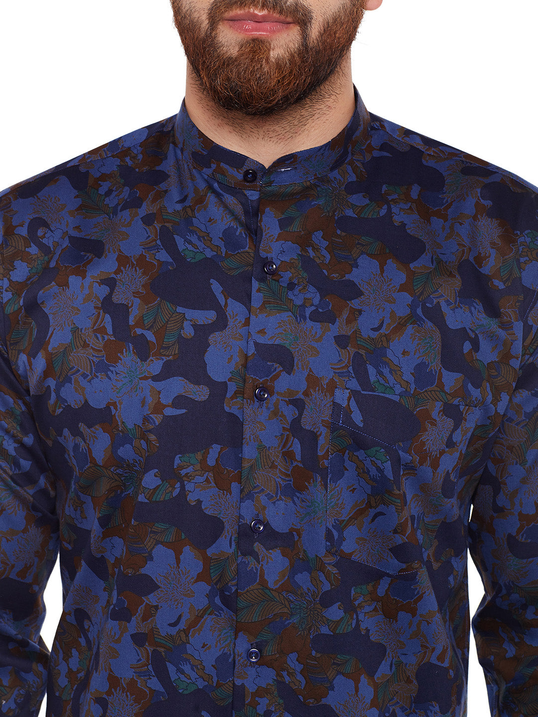Men Blue Camouflage Printed Pure Cotton Slim Fit Casual Shirt