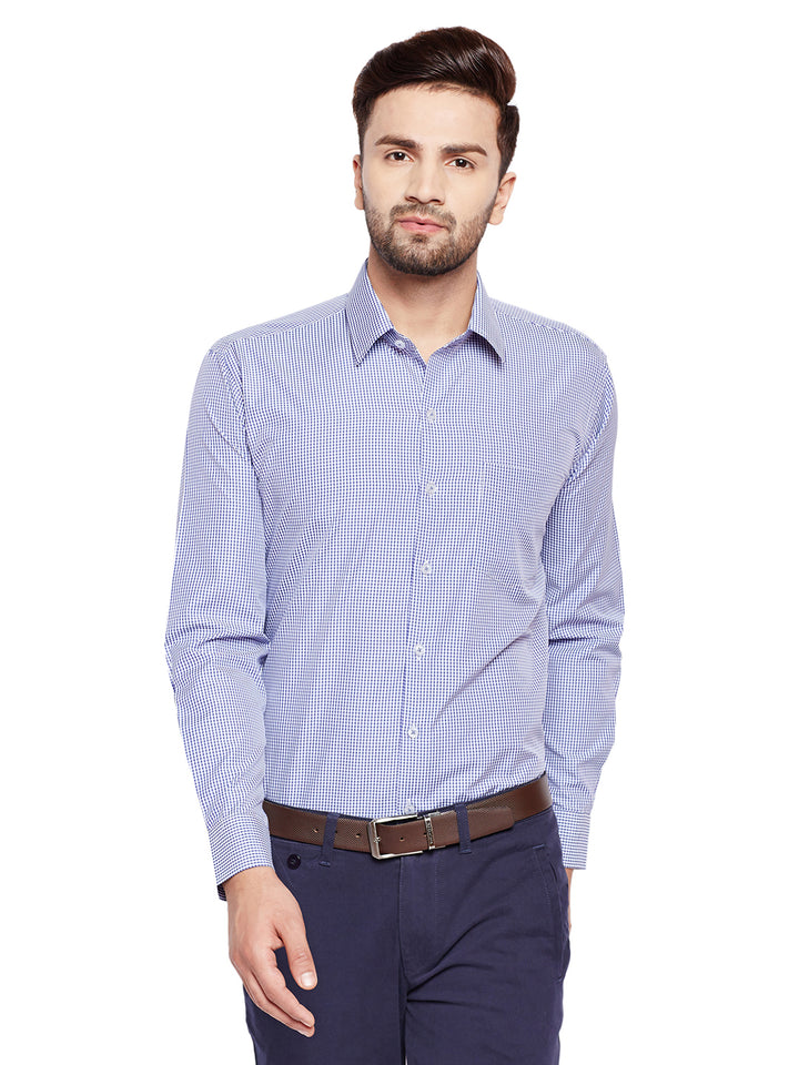 Men Blue Checks Slim Fit Cotton Rich Formal Shirt