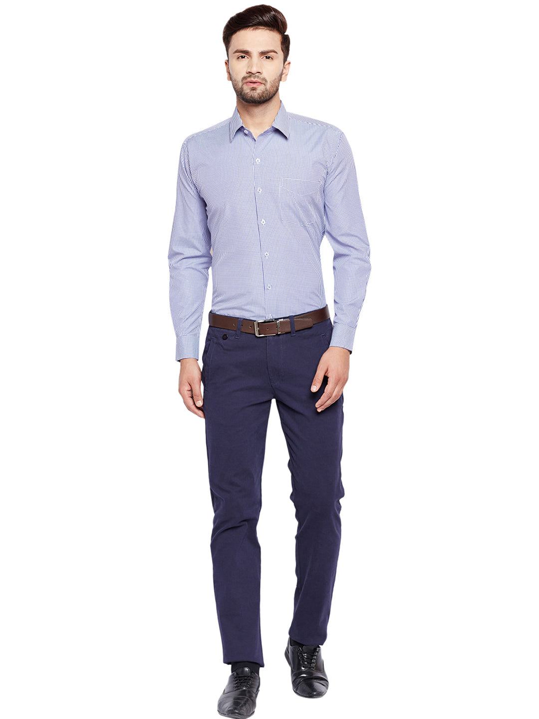 Men Blue Checks Slim Fit Cotton Rich Formal Shirt