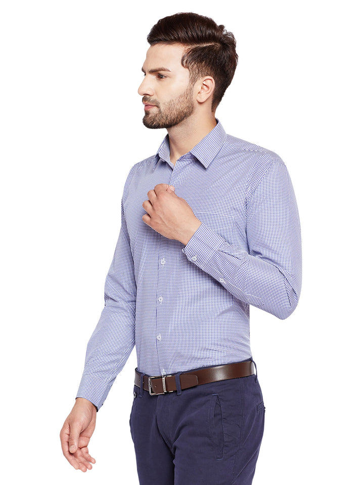 Men Blue Checks Slim Fit Cotton Rich Formal Shirt