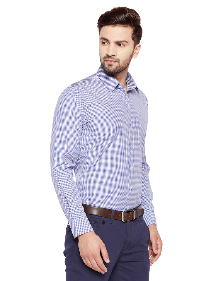 Men Blue Checks Slim Fit Cotton Rich Formal Shirt