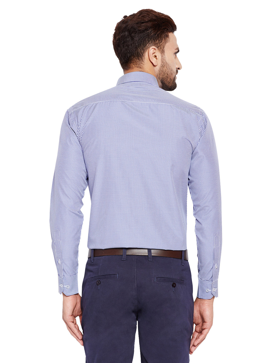 Men Blue Checks Slim Fit Cotton Rich Formal Shirt