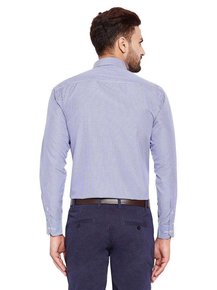 Men Blue Checks Slim Fit Cotton Rich Formal Shirt
