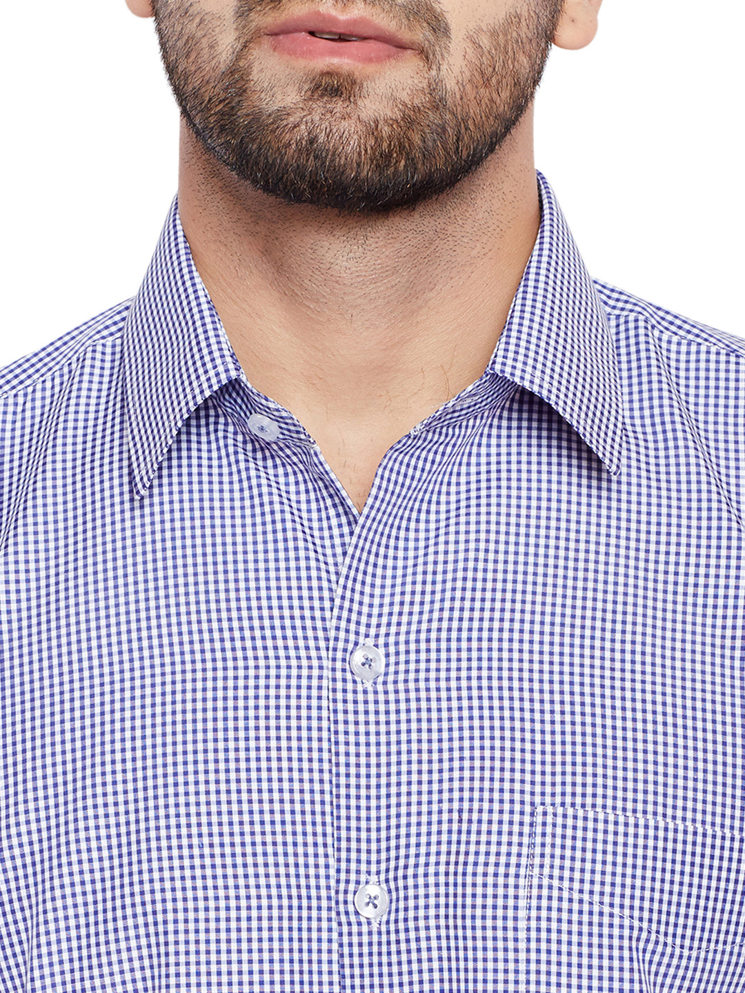 Men Blue Checks Slim Fit Cotton Rich Formal Shirt