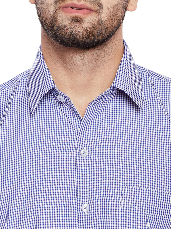 Men Blue Checks Slim Fit Cotton Rich Formal Shirt
