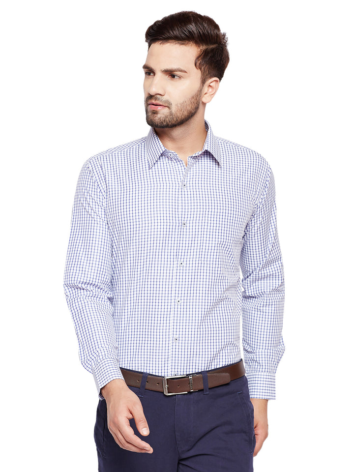 Men Blue Checks Slim Fit Cotton Rich Formal Shirt