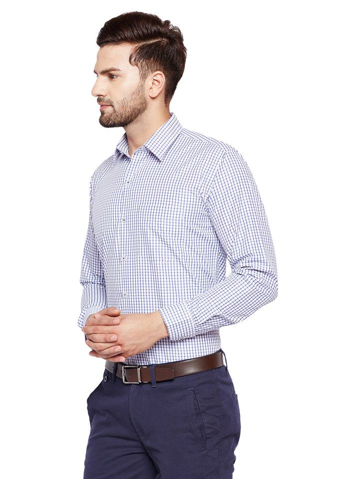 Men Blue Checks Slim Fit Cotton Rich Formal Shirt