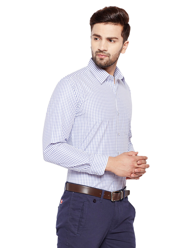 Men Blue Checks Slim Fit Cotton Rich Formal Shirt