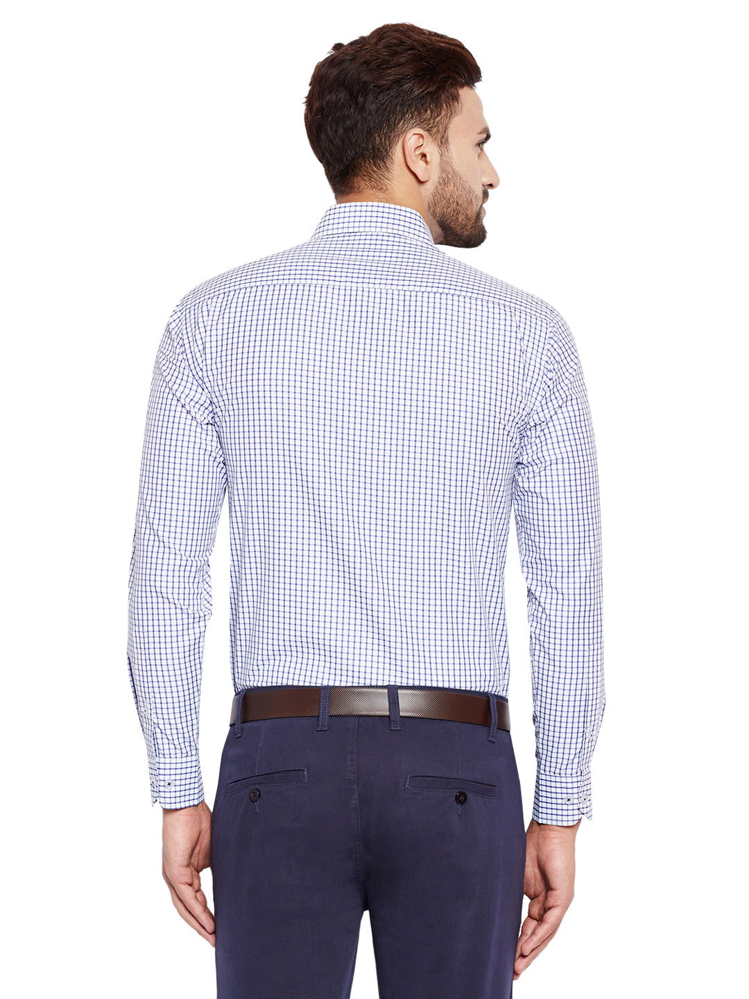 Men Blue Checks Slim Fit Cotton Rich Formal Shirt