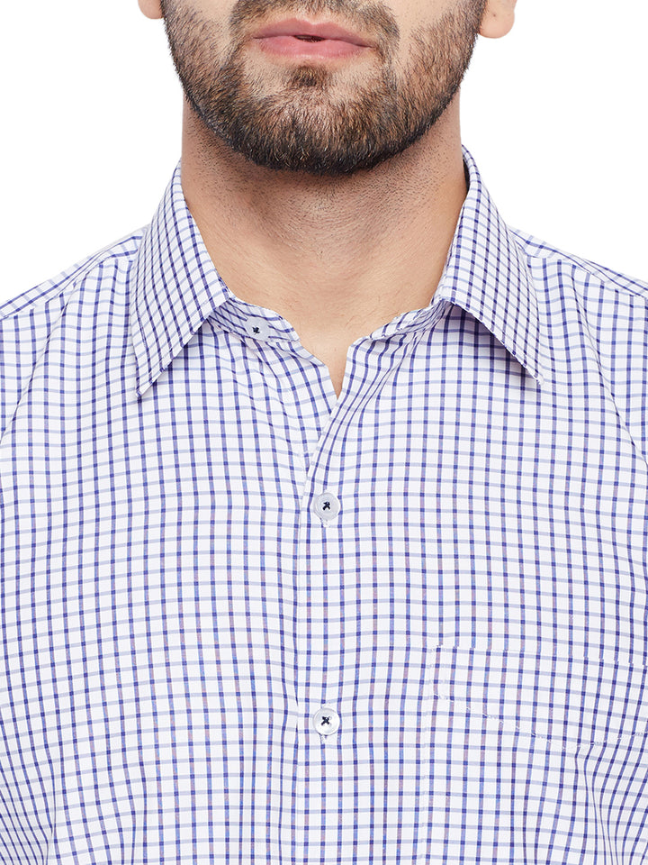 Men Blue Checks Slim Fit Cotton Rich Formal Shirt