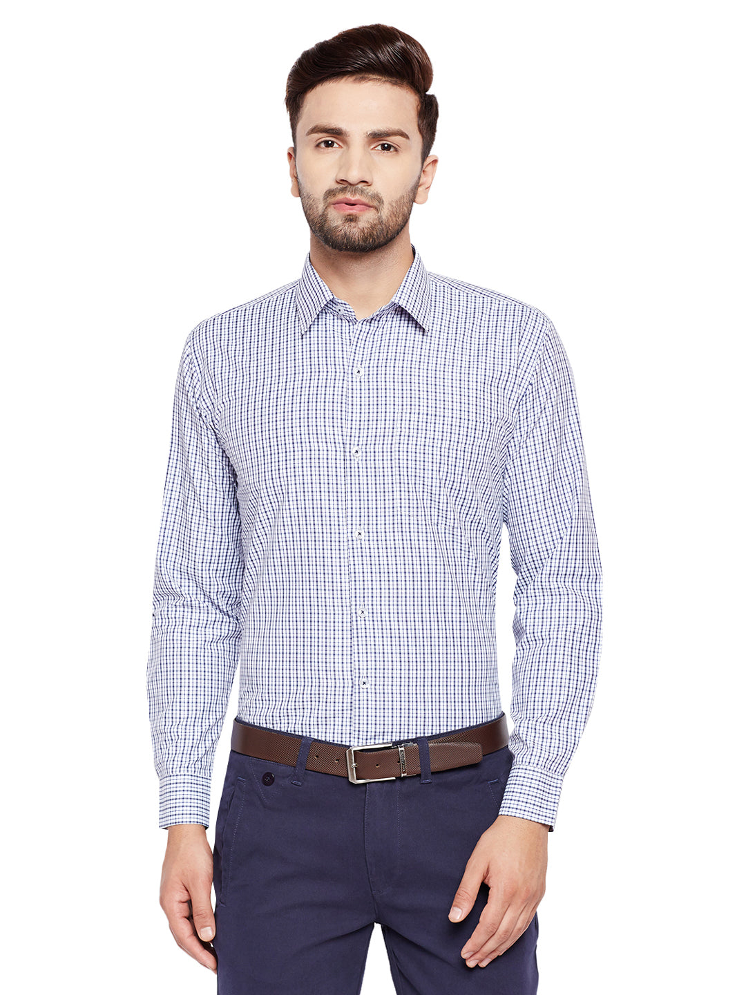 Men White Checks Slim Fit Cotton Rich Formal Shirt